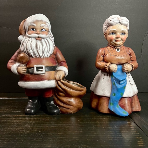 Vintage  Ceramic  Pottery Mr  & Mrs Santa Claus Rare c. 60’s-70’s 10” - Picture 1 of 15